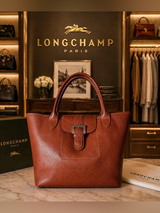 Longchamp Handbags - Longchamp Pebbled Leather Tote in Burnt Orange GUC